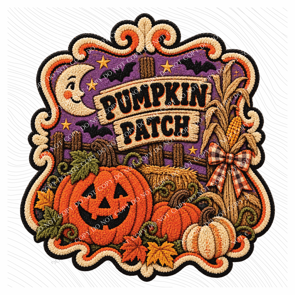 Pumpkin Patch Fall Faux Chenille Patch Digital Design, PNG