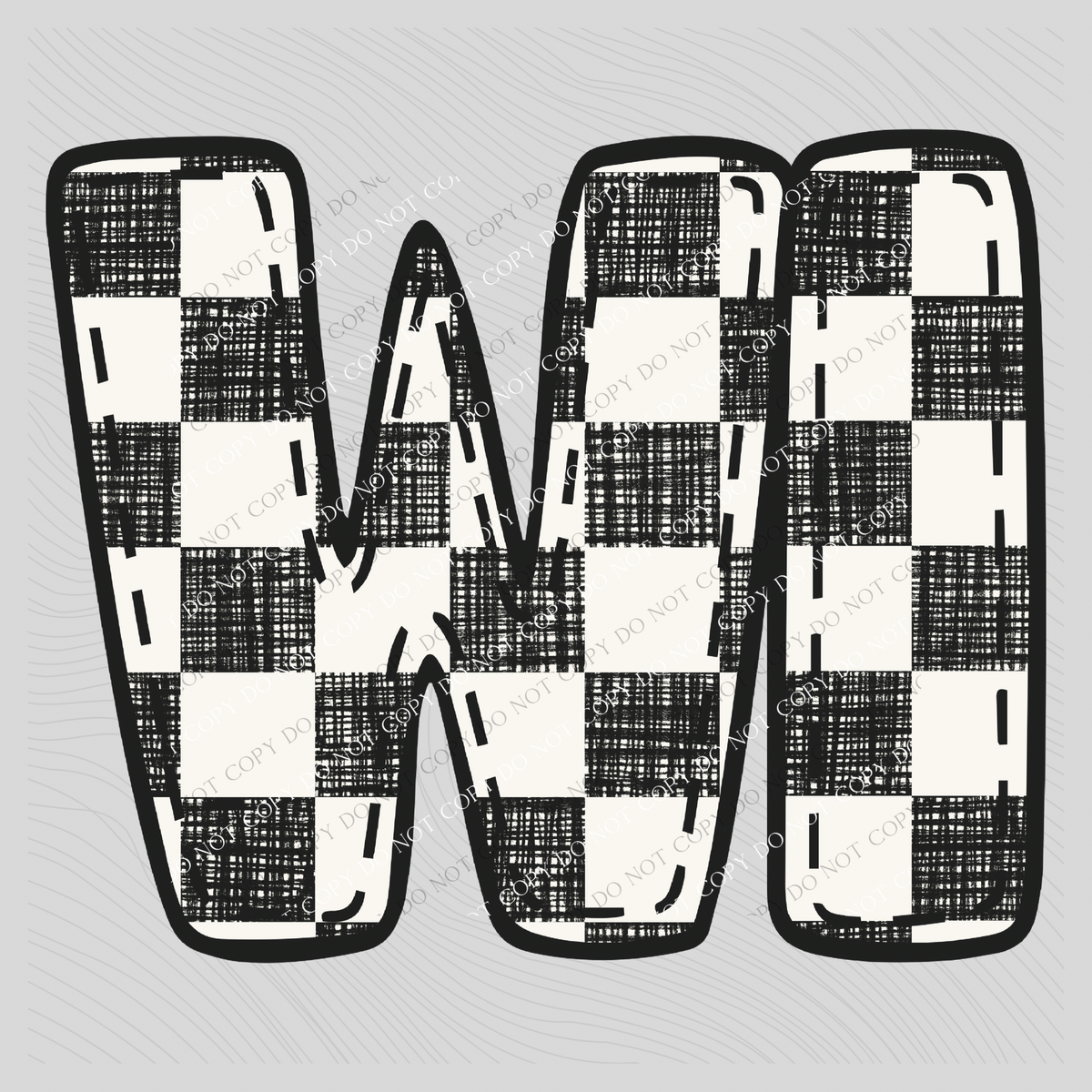 WI Wisconsin Bubble Stitch Distressed Checkers Black White Digital Design, PNG