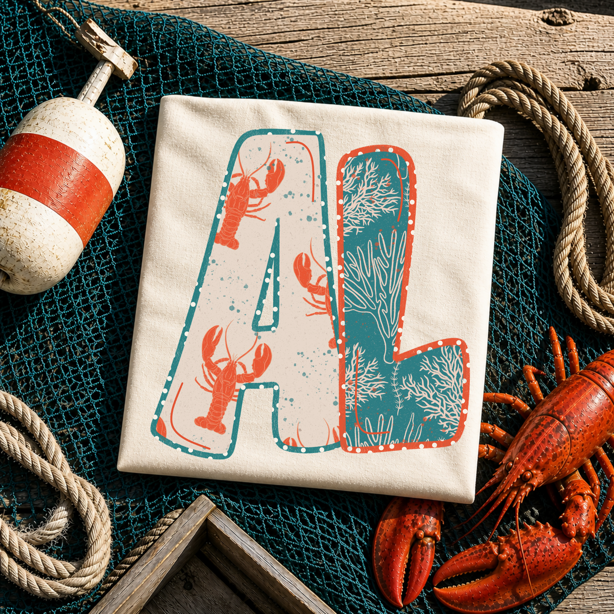 AL Alabama  Lobster Coral Reef Polka Dot Outline Digital Design, PNG