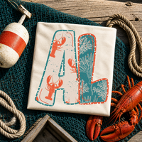 AL Alabama  Lobster Coral Reef Polka Dot Outline Digital Design, PNG