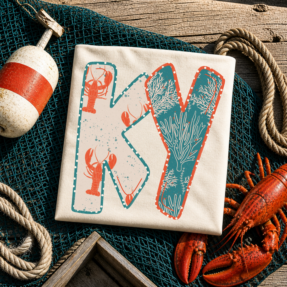 KY Kentucky  Lobster Coral Reef Polka Dot Outline Digital Design, PNG