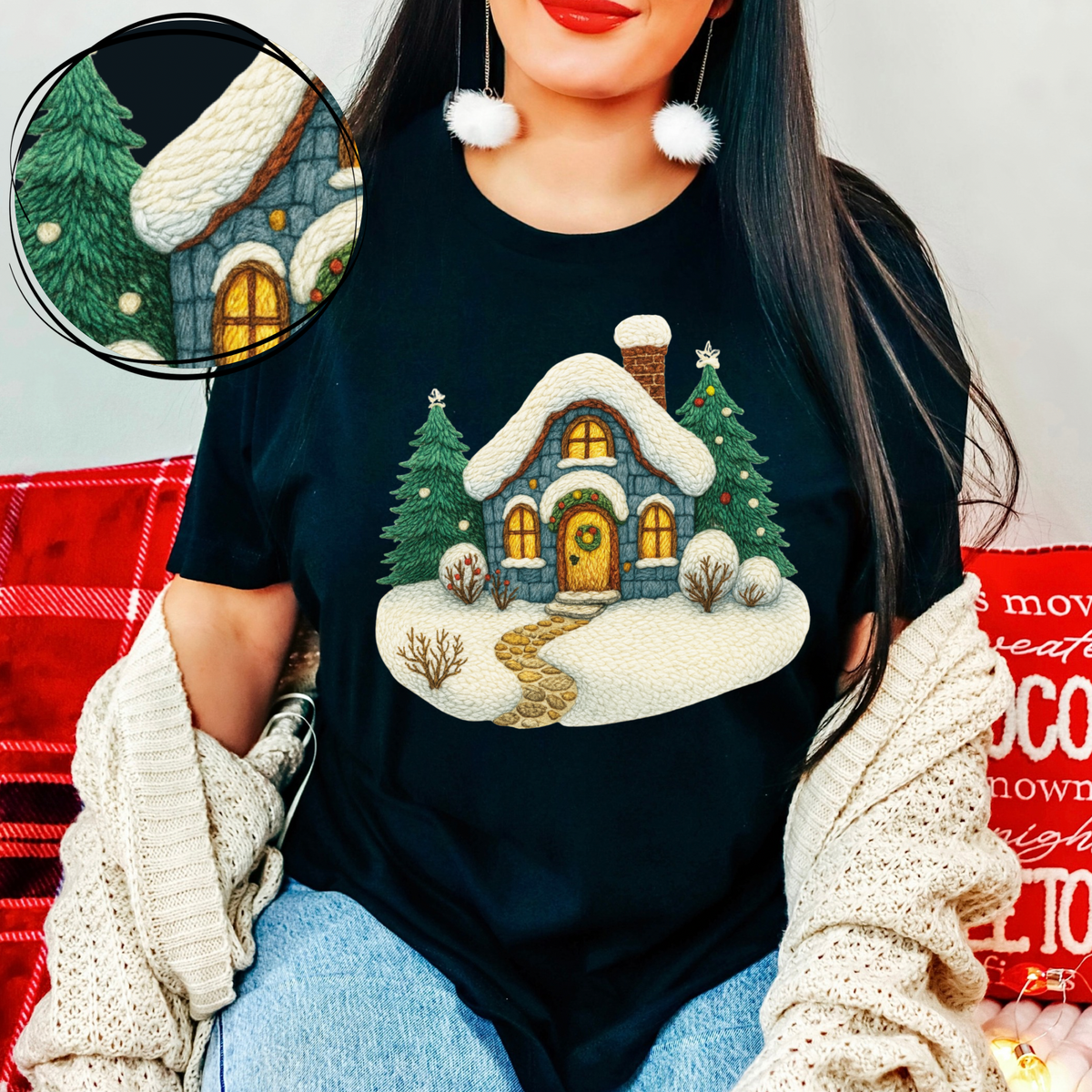 Christmas House Knitted Digital Download, PNG