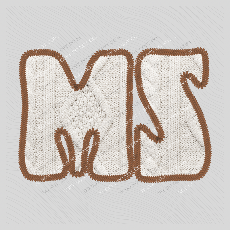 Mississippi MS Sweater Patch in Cream & Brown Digital Design, PNG