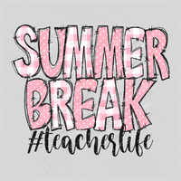Summer Break #teacherlife Doodle Gingham, Dots & Glitter in Pink Digital Design, PNG