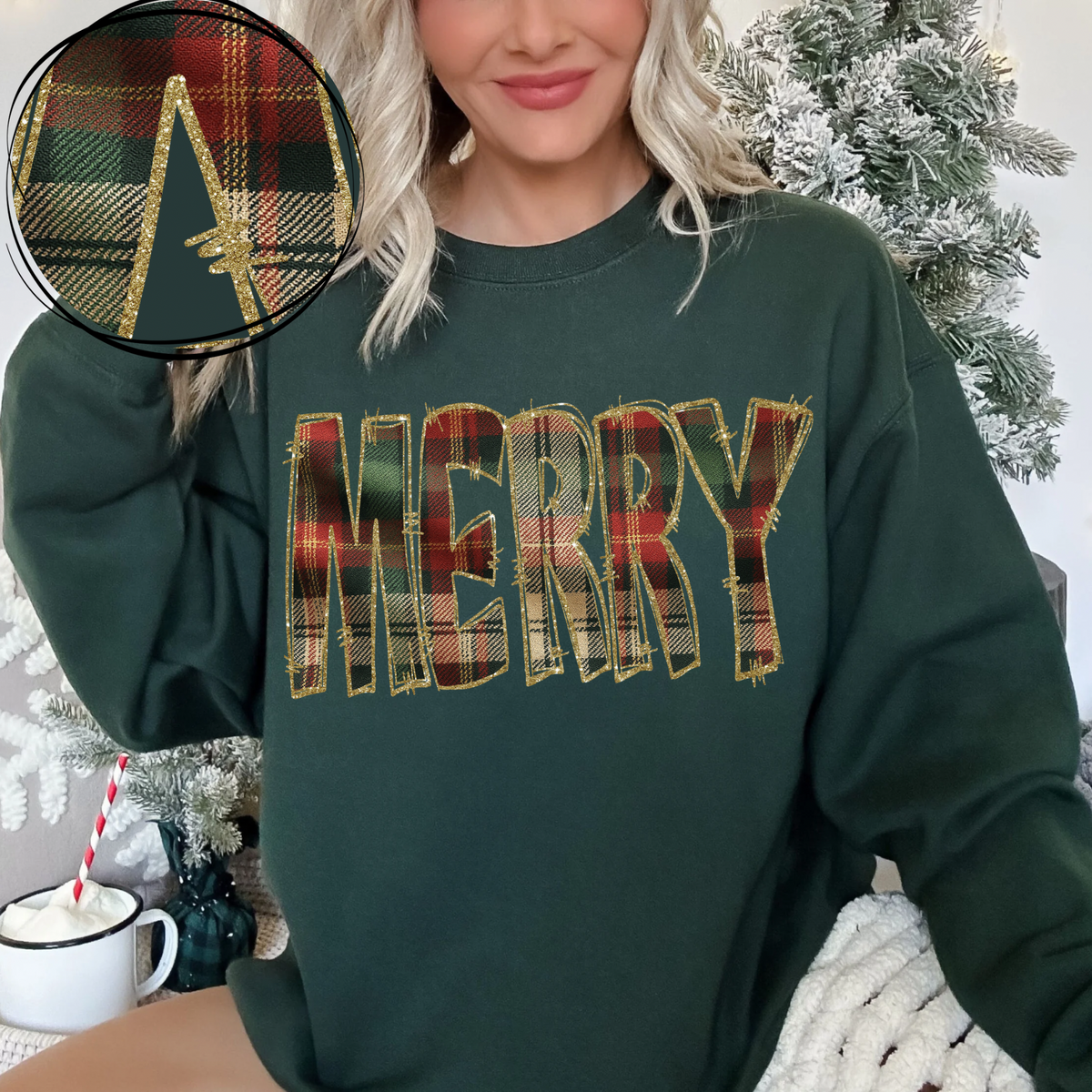 Merry Glitter & Plaid Digital Download, PNG