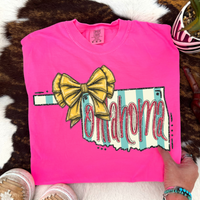 Oklahoma Glitter Bow & Stripes Coquette Digital Design, PNG