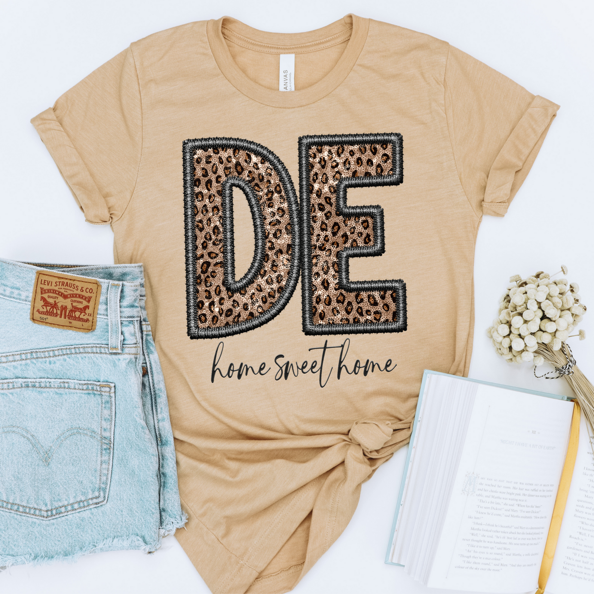 DE Delaware Embroidery Leopard Sequin with separate Home Sweet Home Script in Black,  Digital Design, PNG