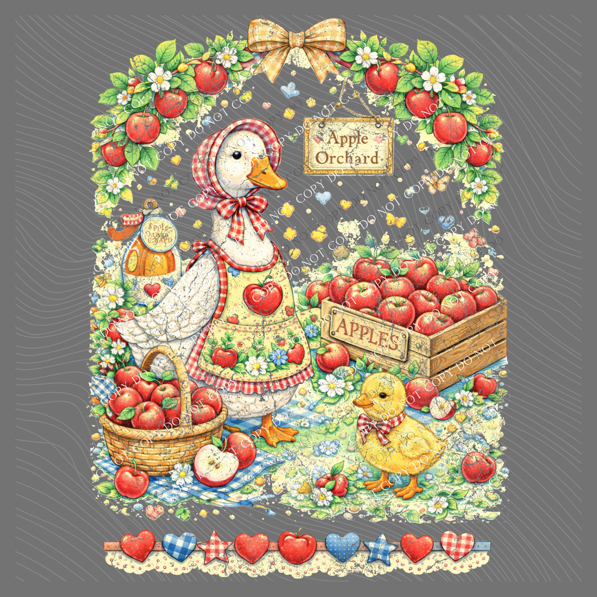 Apple Orchard Gingham Goose Distressed Digital Design, PNG