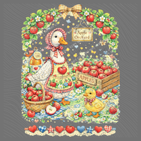 Apple Orchard Gingham Goose Distressed Digital Design, PNG