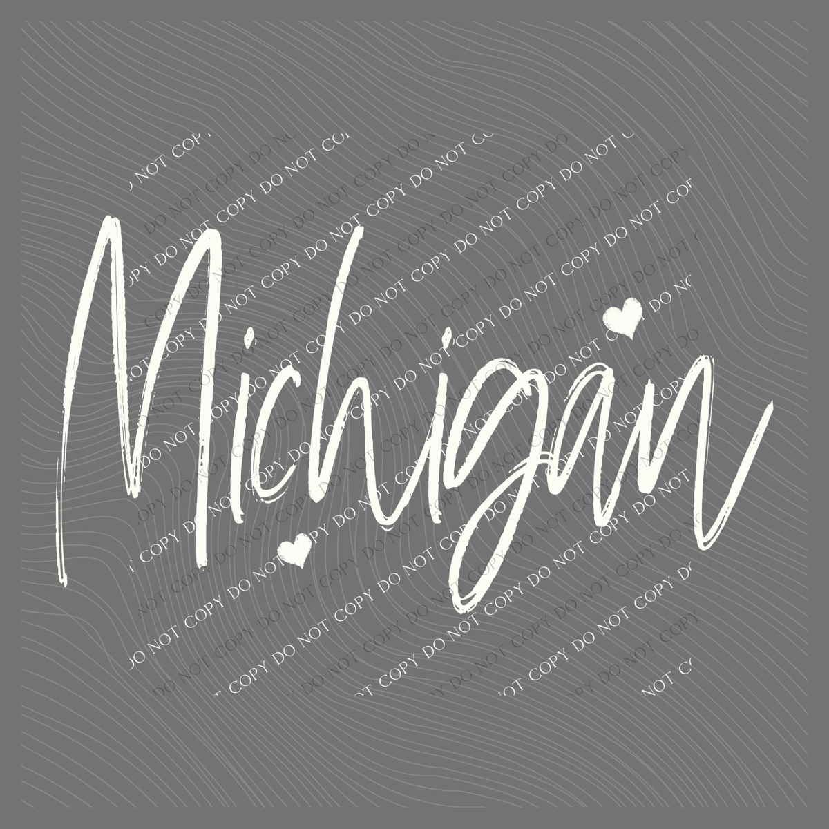 Michigan Sketched Script Hearts in Off-white Digital Design, PNG