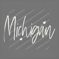 Michigan Sketched Script Hearts in Off-white Digital Design, PNG