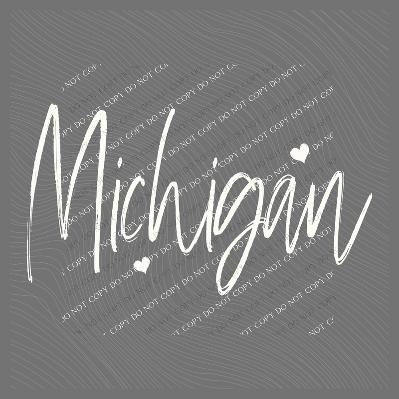 Michigan Sketched Script Hearts in Off-white Digital Design, PNG