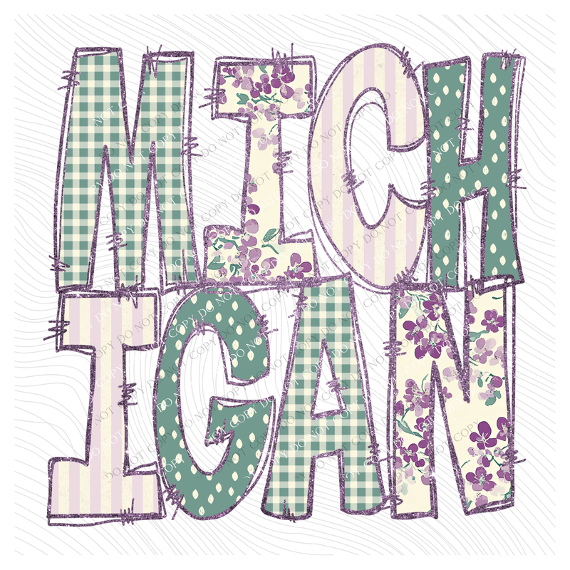 Michigan Floral & Glitter Doodle Digital Design, PNG