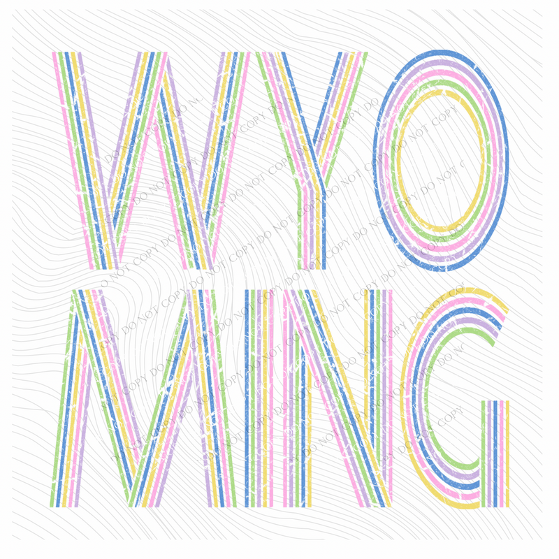 Wyoming Retro Lines Distressed in Fun Pastel Colors Digital Design, PNG