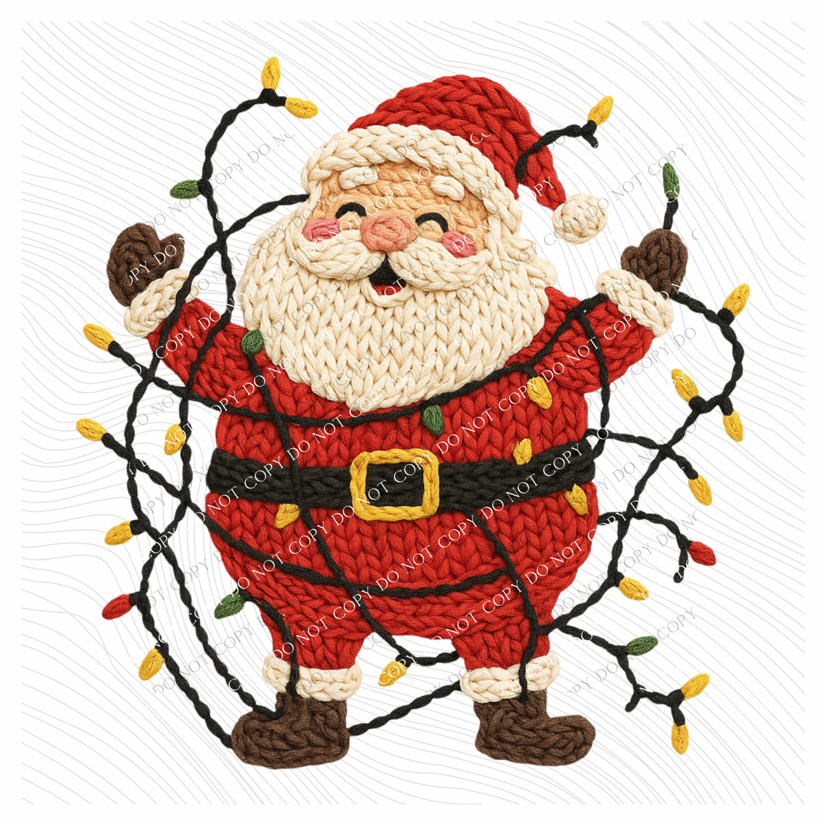 Jolly Santa with Lights Knitted Digital Download, PNG
