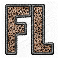 FL Florida Faux Embroidery Leopard Sequin with separate Home Sweet Home Script in Black,  Digital Design, PNG