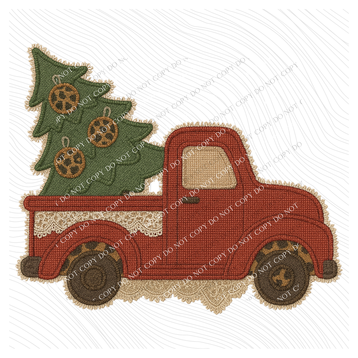 Red Christmas Truck Leopard & Lace Digital Design, PNG
