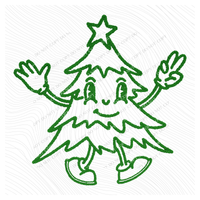 Tree Character Green Chenille Style Outline Digital Download, PNG