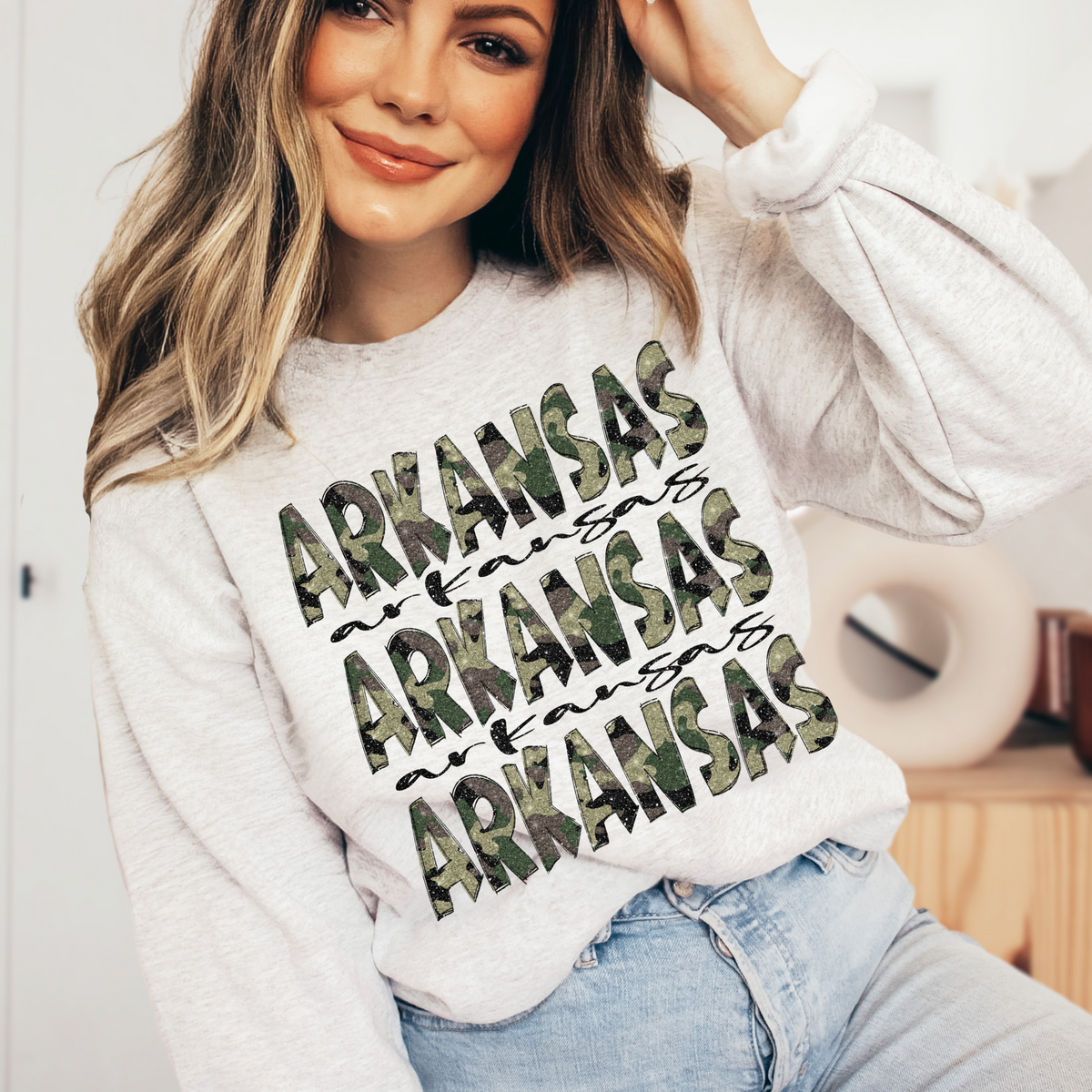 Arkansas Camo Glitter Stacked with Glitter Script Digital Design, PNG