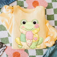 Frog Spring Tones Quilted Faux Patch Digital Design, PNG