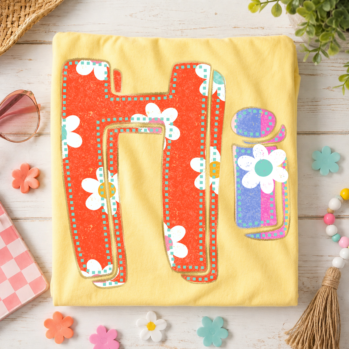 HI Hawaii Flower Power Distressed Doodle Digital Design, PNG