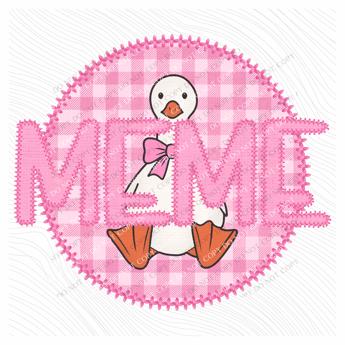 Meme Goose Faux Embroidery Stitch Gingham Texture Circle Pink Digital Design, PNG