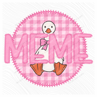 Meme Goose Faux Embroidery Stitch Gingham Texture Circle Pink Digital Design, PNG