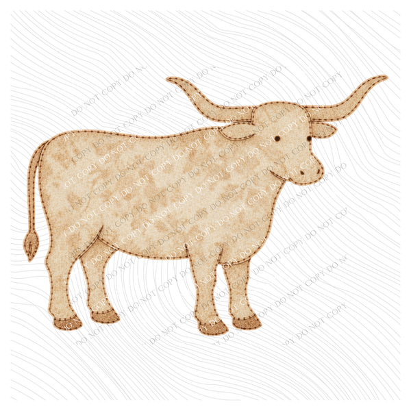 Long Horn Bull Vintage Floral Faux Patch Digital Design, PNG