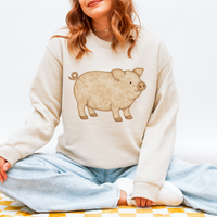 Pig Vintage Floral Faux Patch Digital Design, PNG