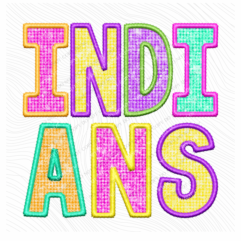 Indians Faux Embroidery Diamond in Multi Neons Digital Design, PNG