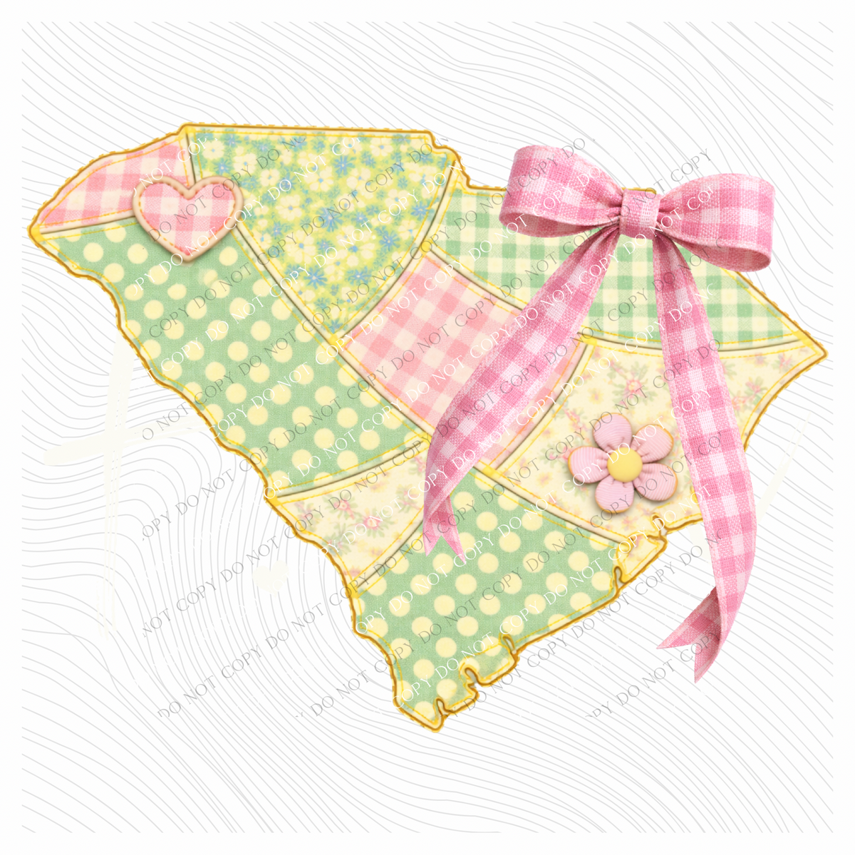 South Carolina Spring Tones Quilted Faux State Patch with Bow Digital Design, PNG