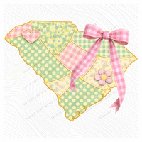 South Carolina Spring Tones Quilted Faux State Patch with Bow Digital Design, PNG
