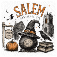 Salem Halloween Sketch Digital Design, PNG