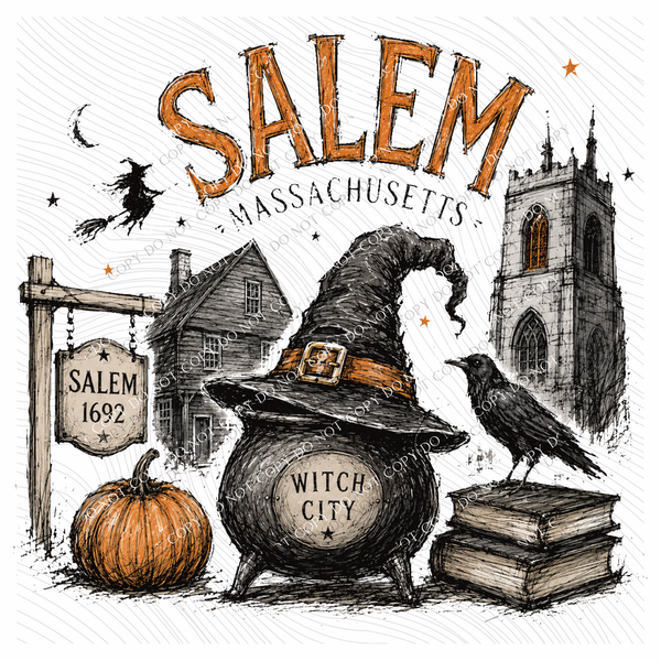 Salem Halloween Sketch Digital Design, PNG