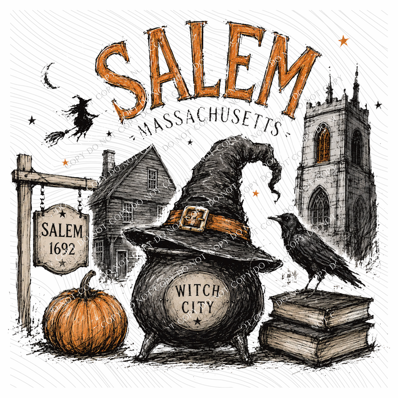 Salem Halloween Sketch Digital Design, PNG