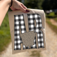 Arkansas AR Stitched Buffalo Plaid & Leopard State Patch Digital Design, PNG