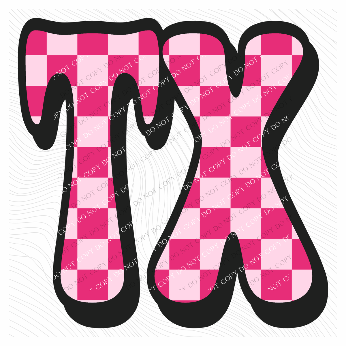 TX Texas Retro Checkers in Pinks Digital Design, PNG