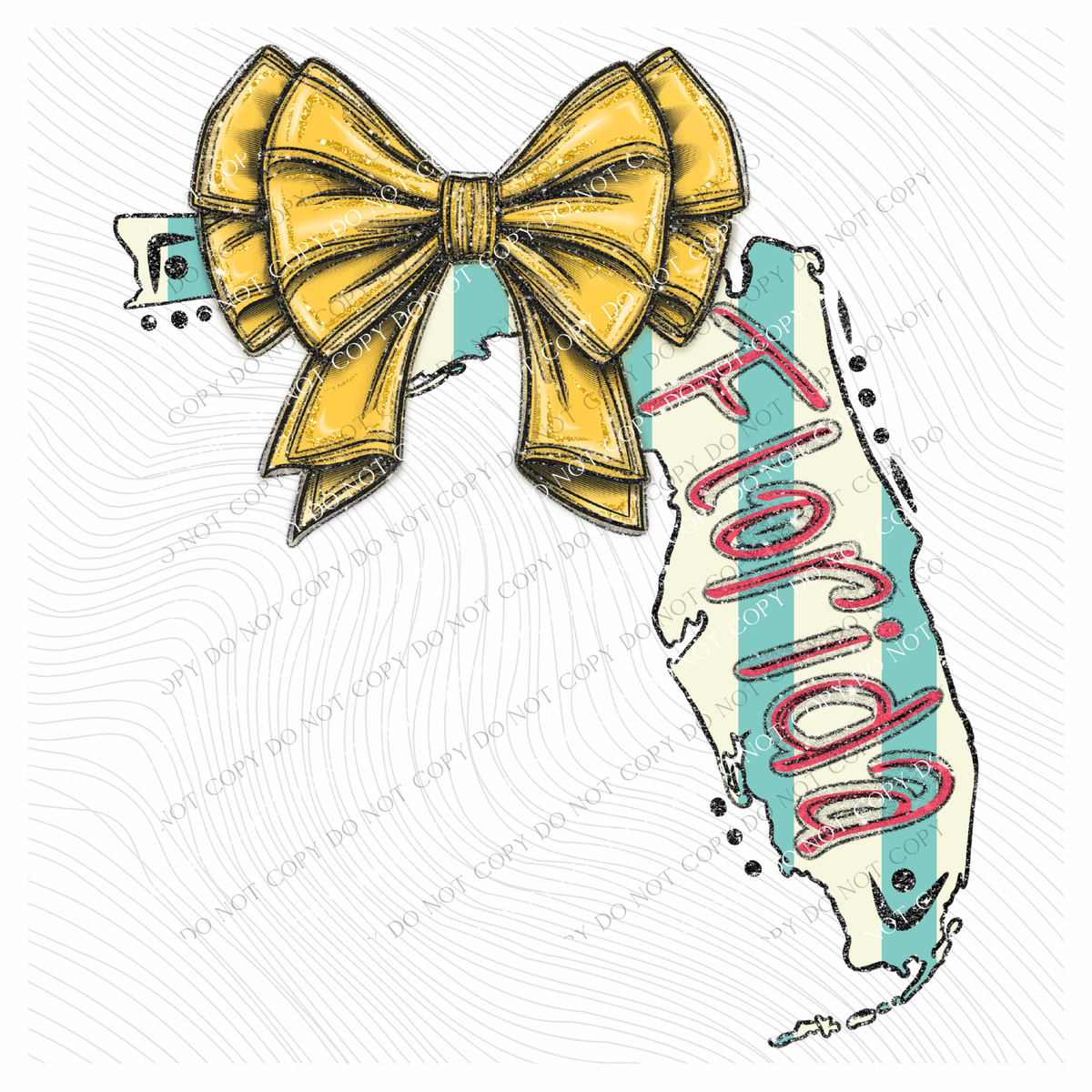 Florida Glitter Bow & Stripes Coquette Digital Design, PNG