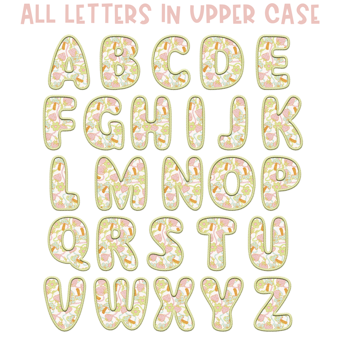 Strawberry Boho Mushroom in Faux Embroidery & Felt Alphabet Set | PNG files Alphabet Letters, Digital Art, PNG Only