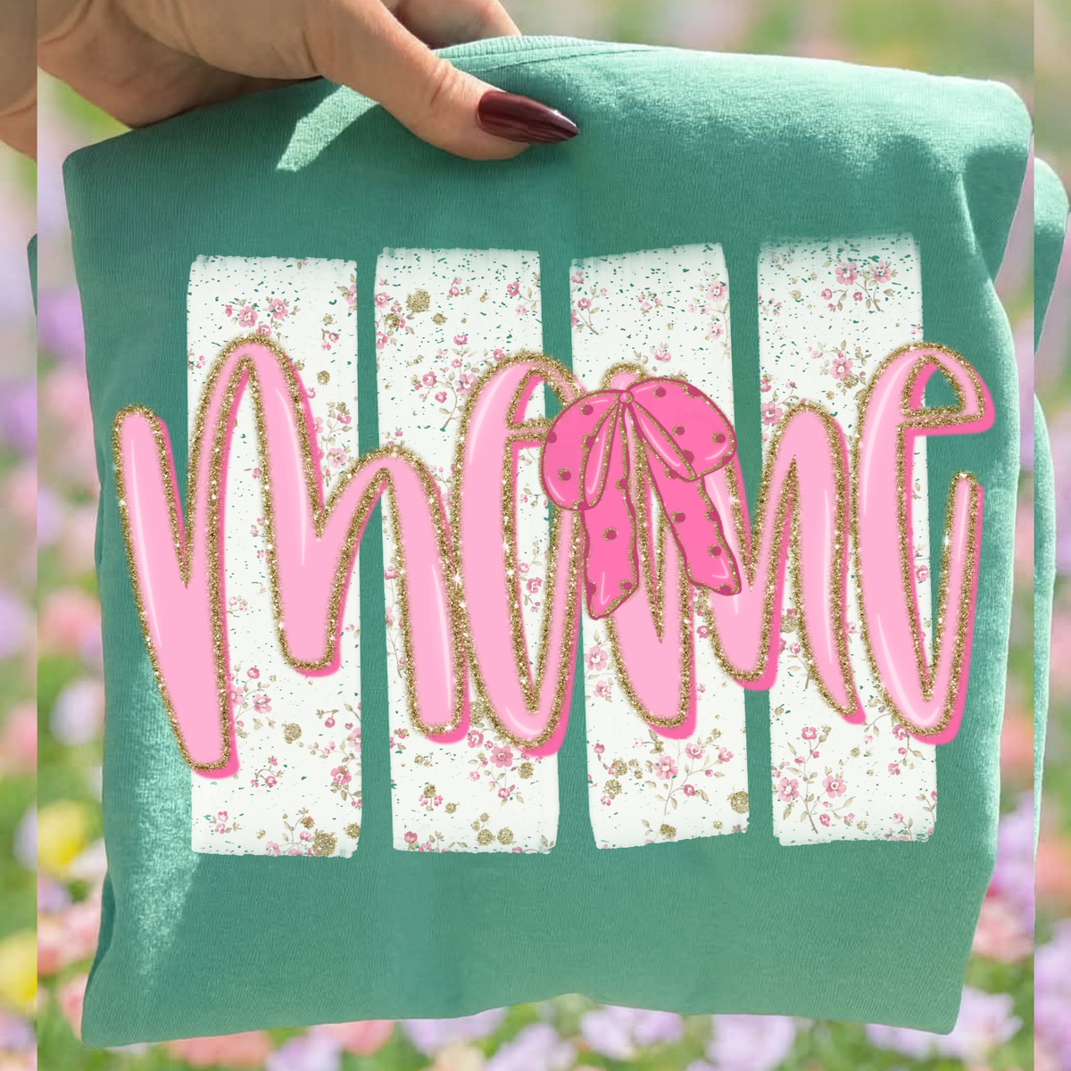 Meme Floral Distressed Stripes, Glitter & Bow Coquette Digital Design, PNG
