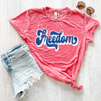 Freedom Blue & White Retro Shadow Distressed Design PNG, Digital Download