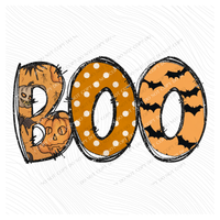 BOO Glitter, Jack-o’-lantern & Bat Patch Digital Design, PNG Only