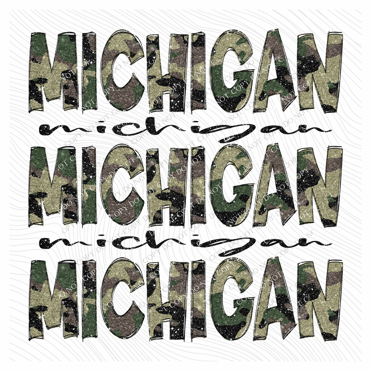 Michigan Camo Glitter Stacked with Glitter Script Digital Design, PNG