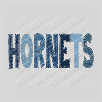 Hornets Denim Patch Stitched Digital Design, PNG