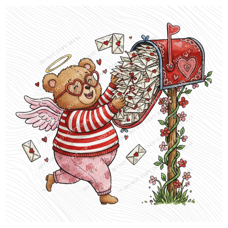 Love Letters Whimsy Bear Valentine’s Sketch Digital Design, PNG