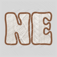 Nebraska NE Sweater Patch in Cream & Brown Digital Design, PNG