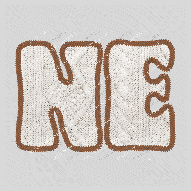 Nebraska NE Sweater Patch in Cream & Brown Digital Design, PNG
