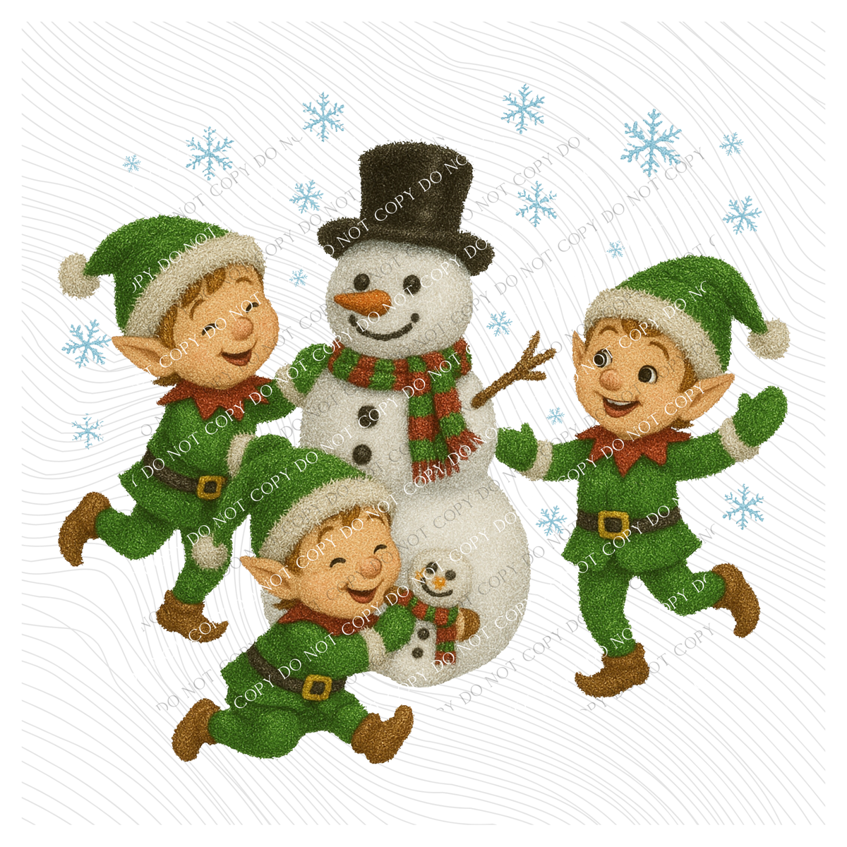 Elves & Snowman Faux Tinsel Christmas Digital Download, PNG