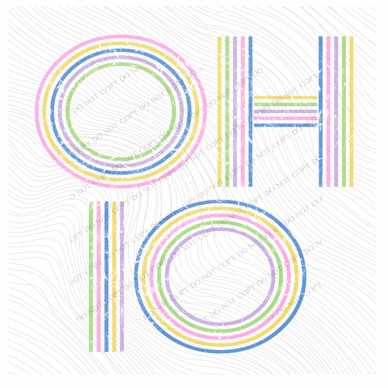 Ohio Retro Lines Distressed in Fun Pastel Colors Digital Design, PNG