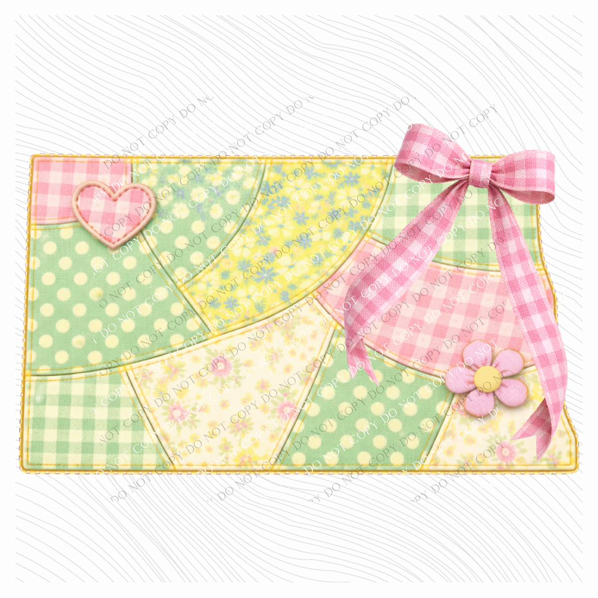 North Dakota Spring Tones Quilted Faux State Patch with Bow Digital Design, PNG